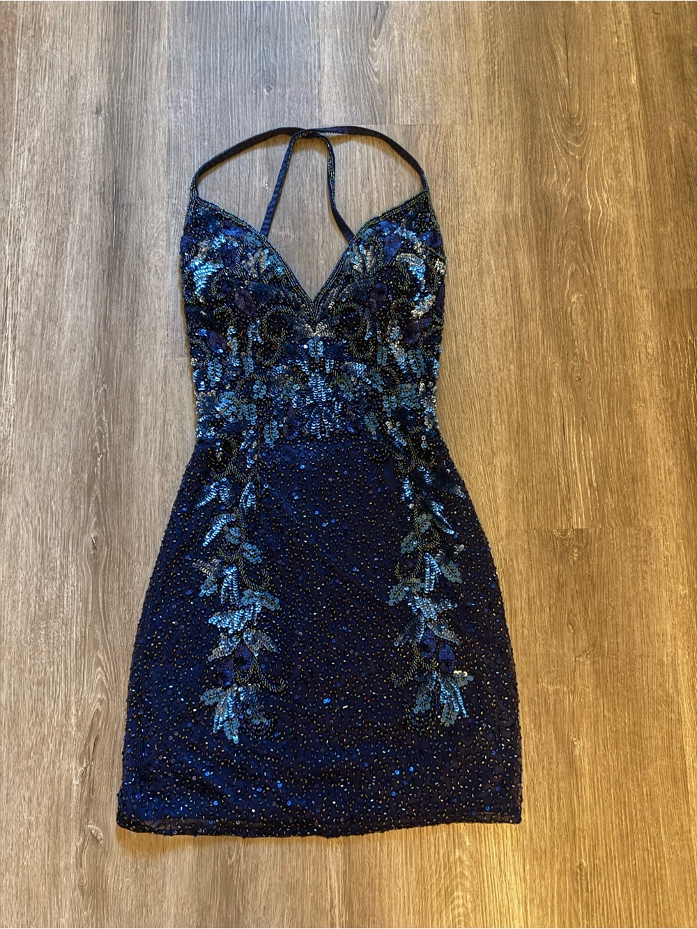 Primavera navy sequin body-con dress